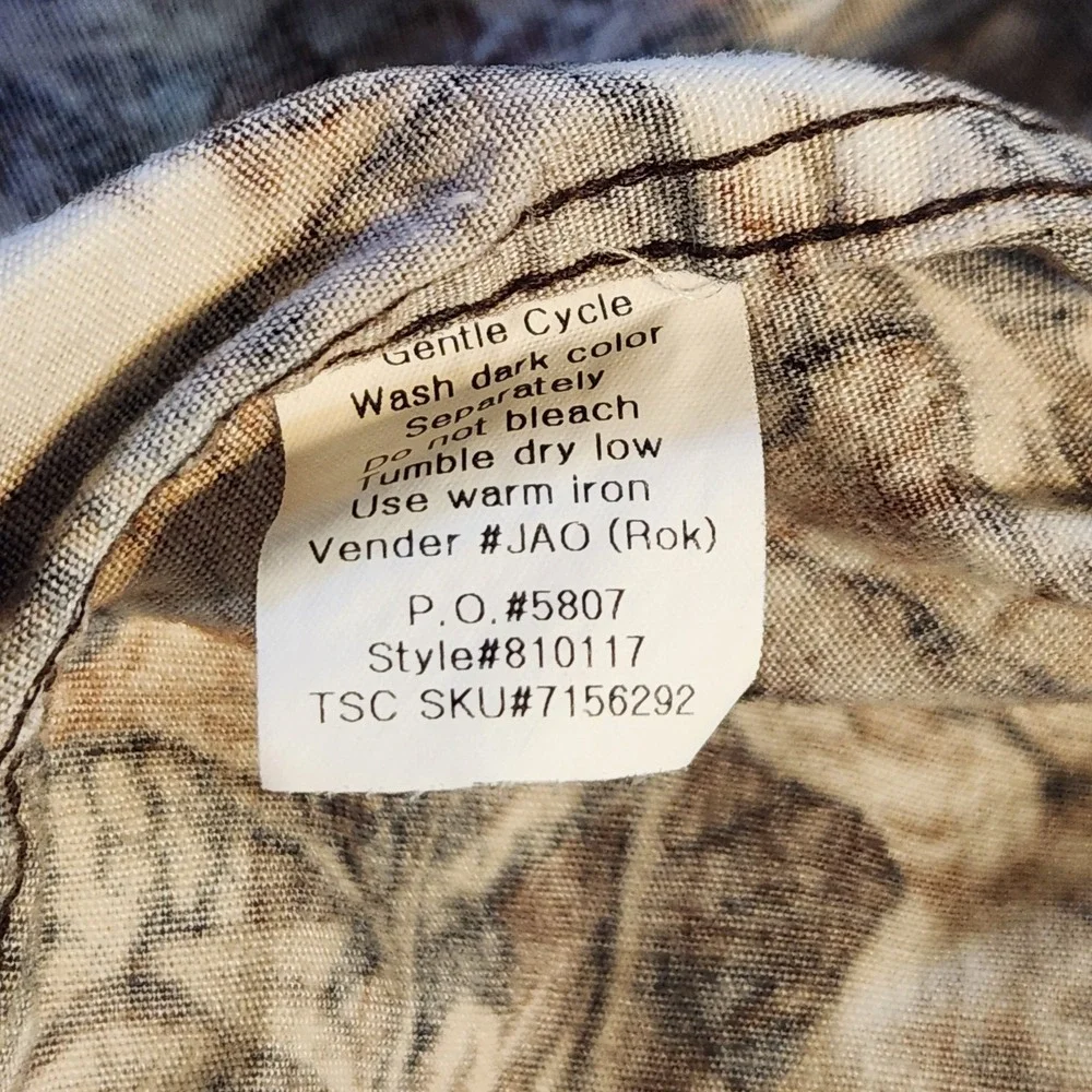 VTG Morgan Creek Brown Hunter‎ Camo Button Down Mens Sz L Elbow Shoulder Patches